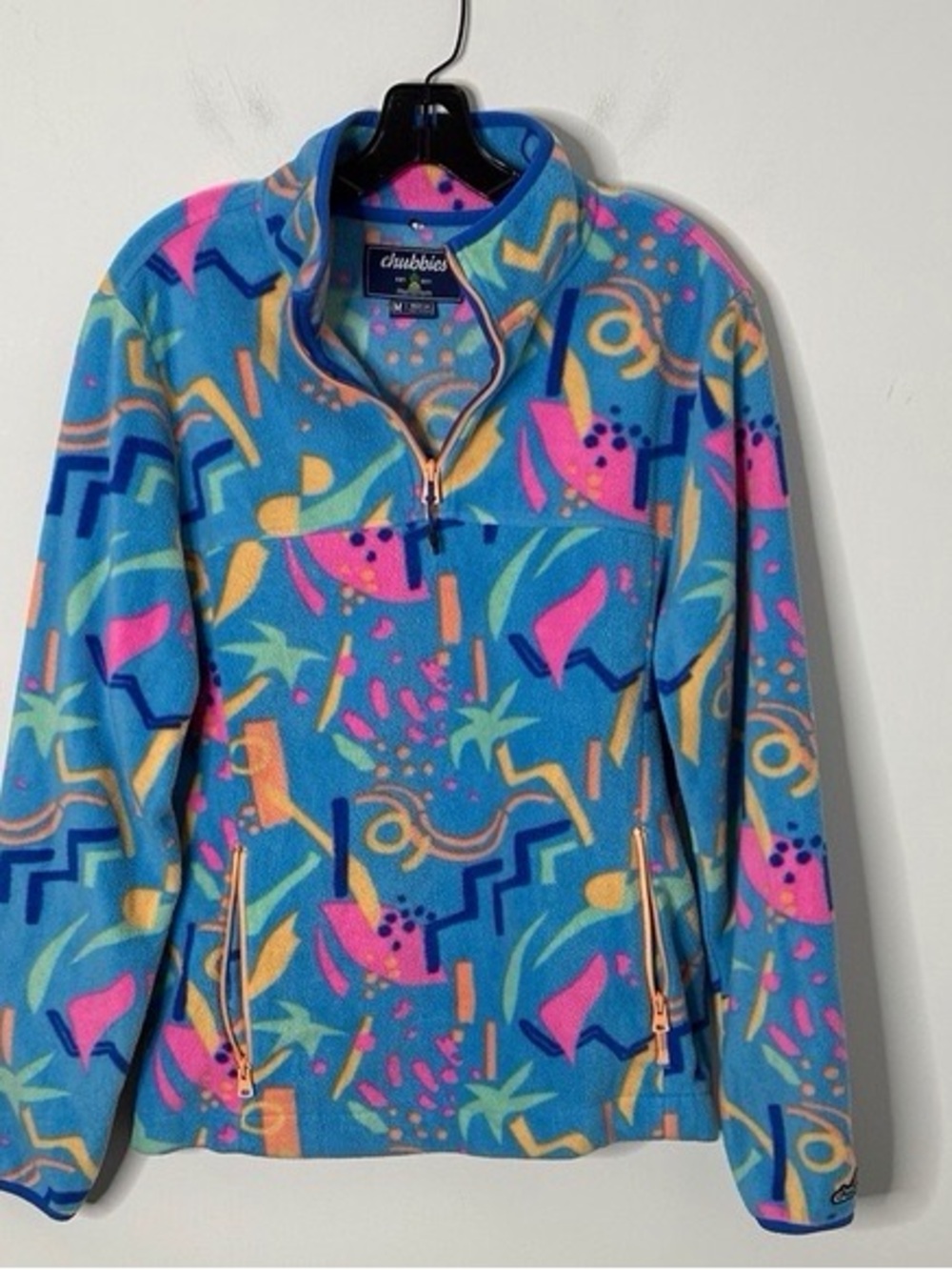 chubbies Blue Fleece Pullover with Neon Abstract Dots